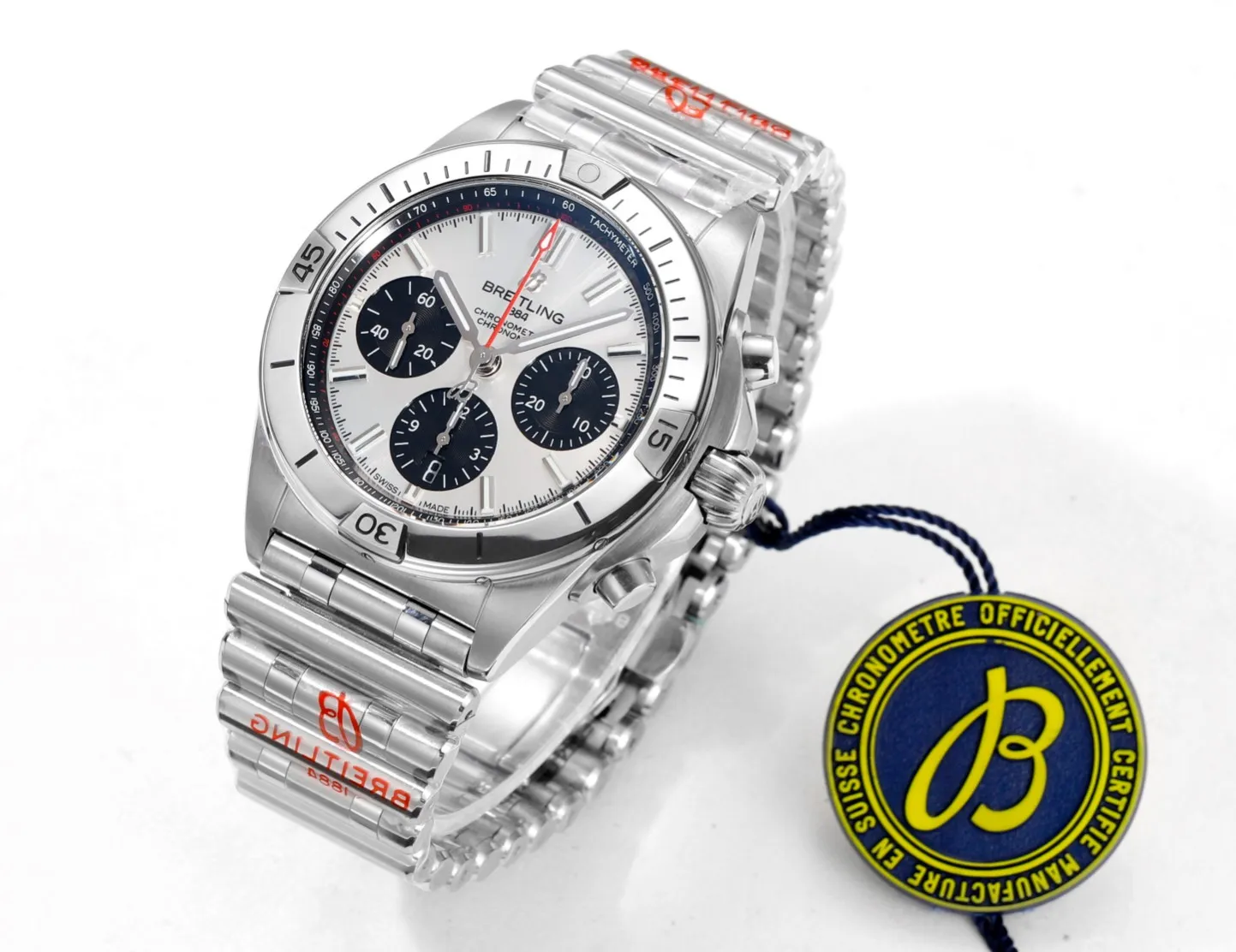 BLS Factory Breitling Chronomat Automatic Chronograph Watch – Silver Stainless Steel Bracelet Snug 2656