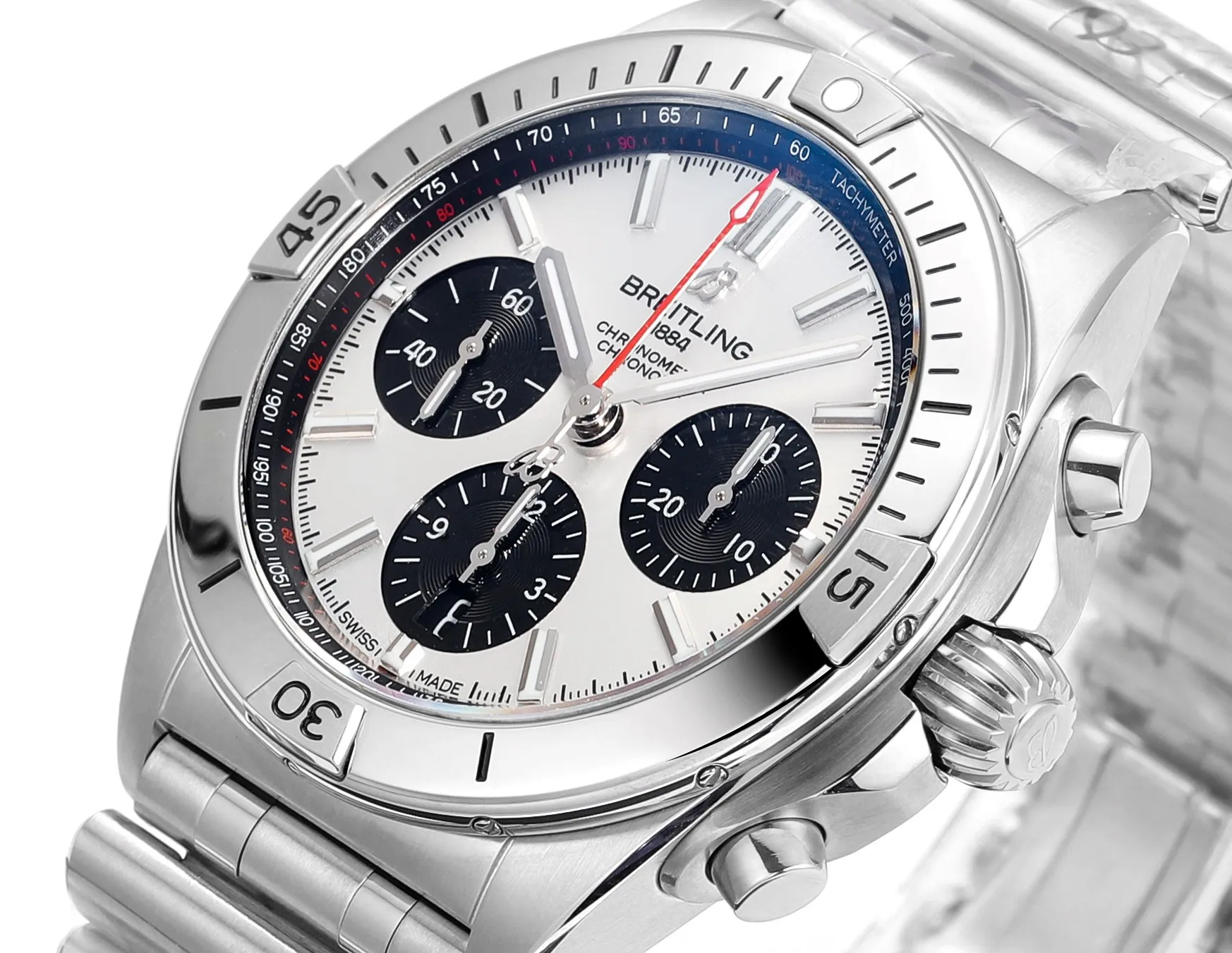 BLS Factory Breitling Chronomat Automatic Chronograph Watch – Silver Stainless Steel Bracelet Snug 2656