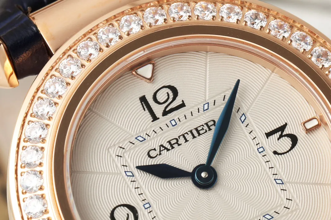 AF Factory Cartier Pasha de Cartier 32mm Rose Gold Diamond-Bezel Navy Blue Leather Strap Women’s Luxury Watch GoodFit 5441