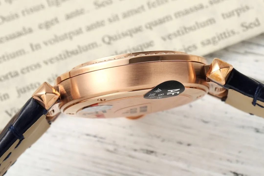 AF Factory Cartier Pasha de Cartier 32mm Rose Gold Diamond-Bezel Navy Blue Leather Strap Women’s Luxury Watch GoodFit 5441