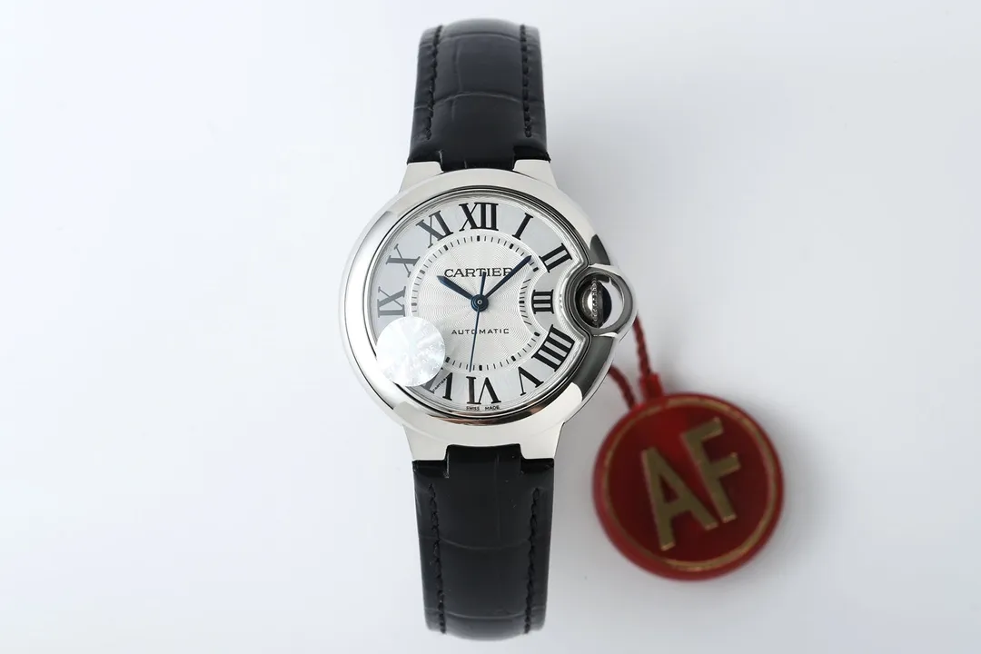 UrbanChic Cartier Ballon Bleu 33mm Silver White Leather Replica Watch 2727