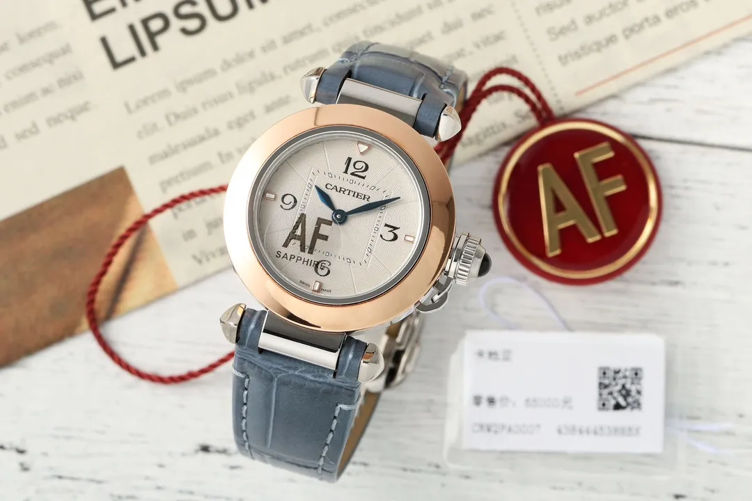 Cartier Tank Fran?aise Rose Gold Case Blue Leather Strap Women’s Luxury Watch Neat 2818