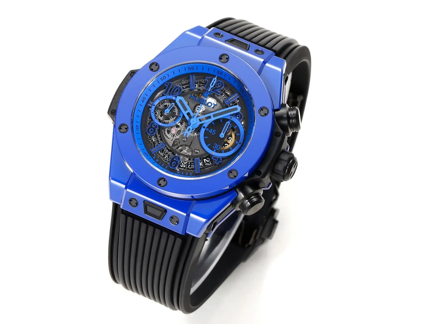 WaterResistant WWF Factory Hublot Big Bang Unico Blue Ceramic Watch – 45mm Automatic Chronograph with Rubber Strap – Super Clone Quality 8206