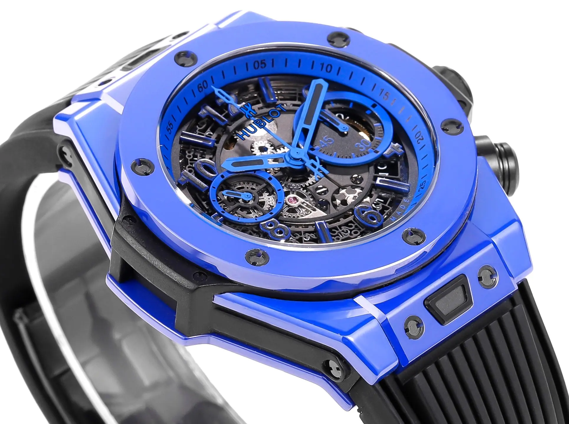 WaterResistant WWF Factory Hublot Big Bang Unico Blue Ceramic Watch – 45mm Automatic Chronograph with Rubber Strap – Super Clone Quality 8206