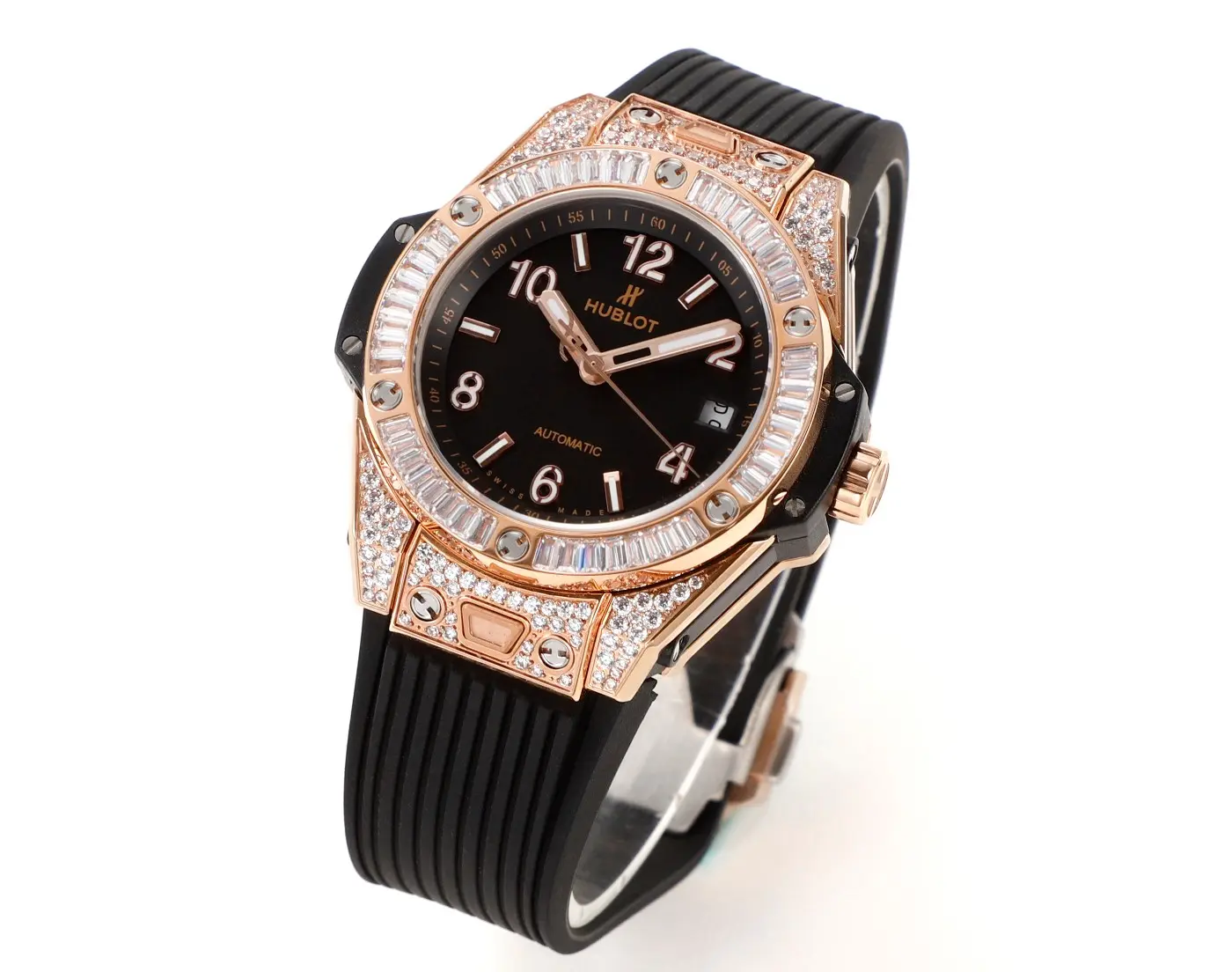 JJ Factory HUBLOT Big Bang One-Click Rose Gold and Black Diamond-Set Automatic Watch – 39mm – Super Clone Edition EasyCare 6331