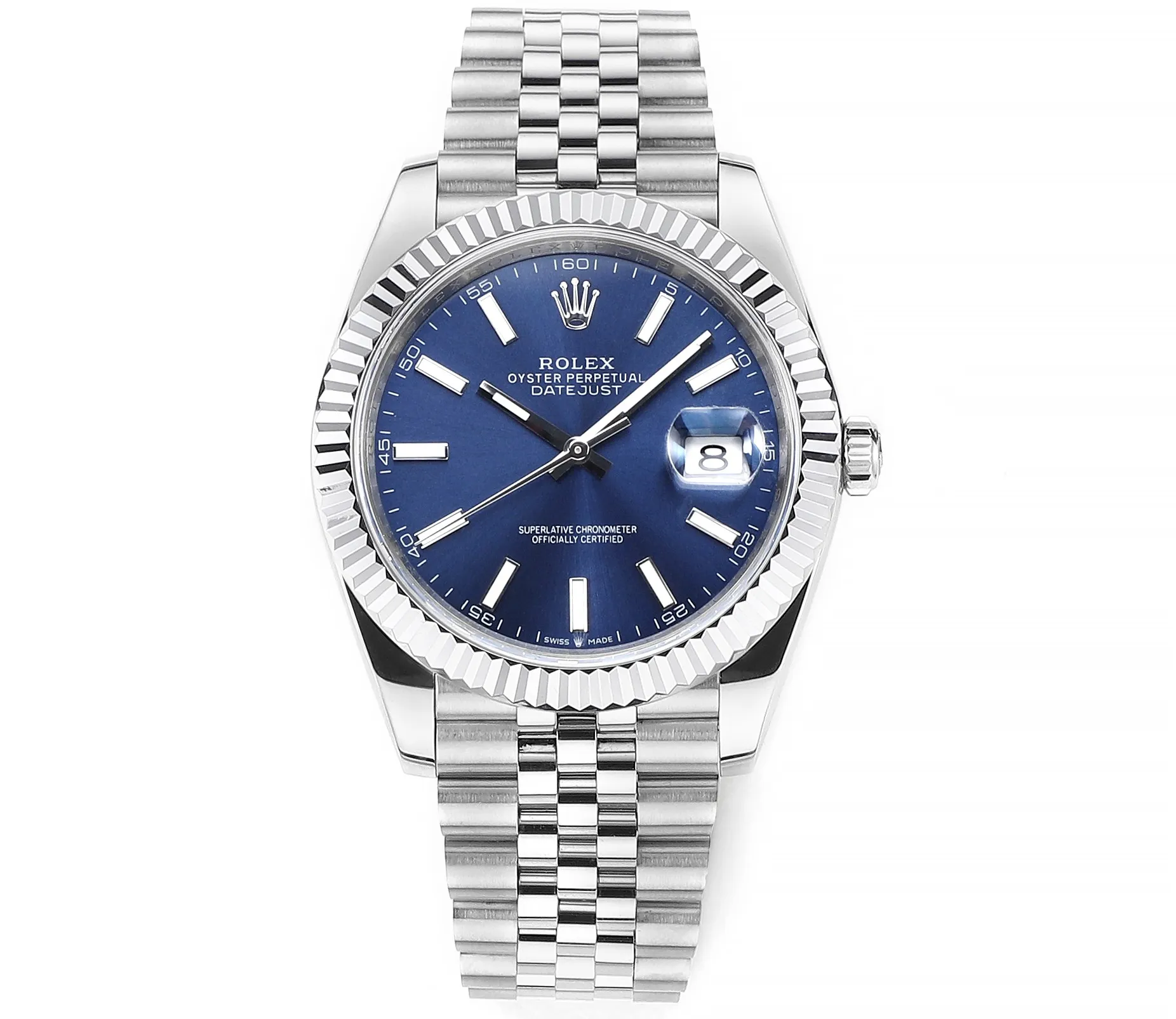 FashionForward AR Factory Rolex Datejust 41mm Blue Dial Fluted Bezel Stainless Steel Jubilee Bracelet Men’s Watch 4857