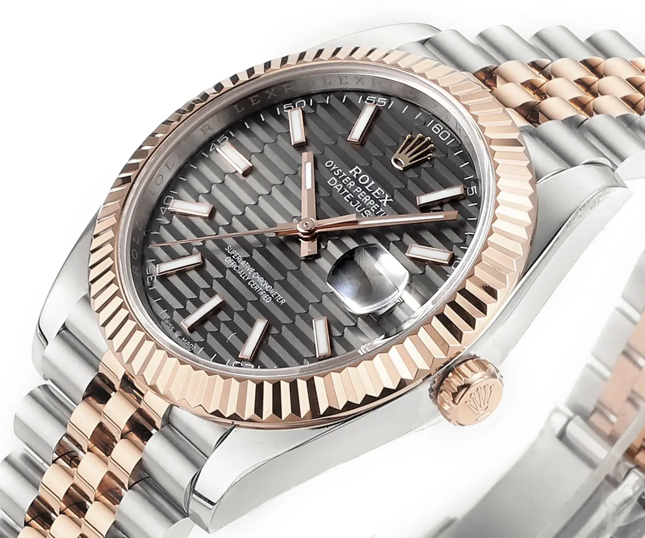 Flexible Rolex Datejust 41mm Watch – Two-Tone Steel and Rose Gold with Fluted Bezel – Super Clone 157
