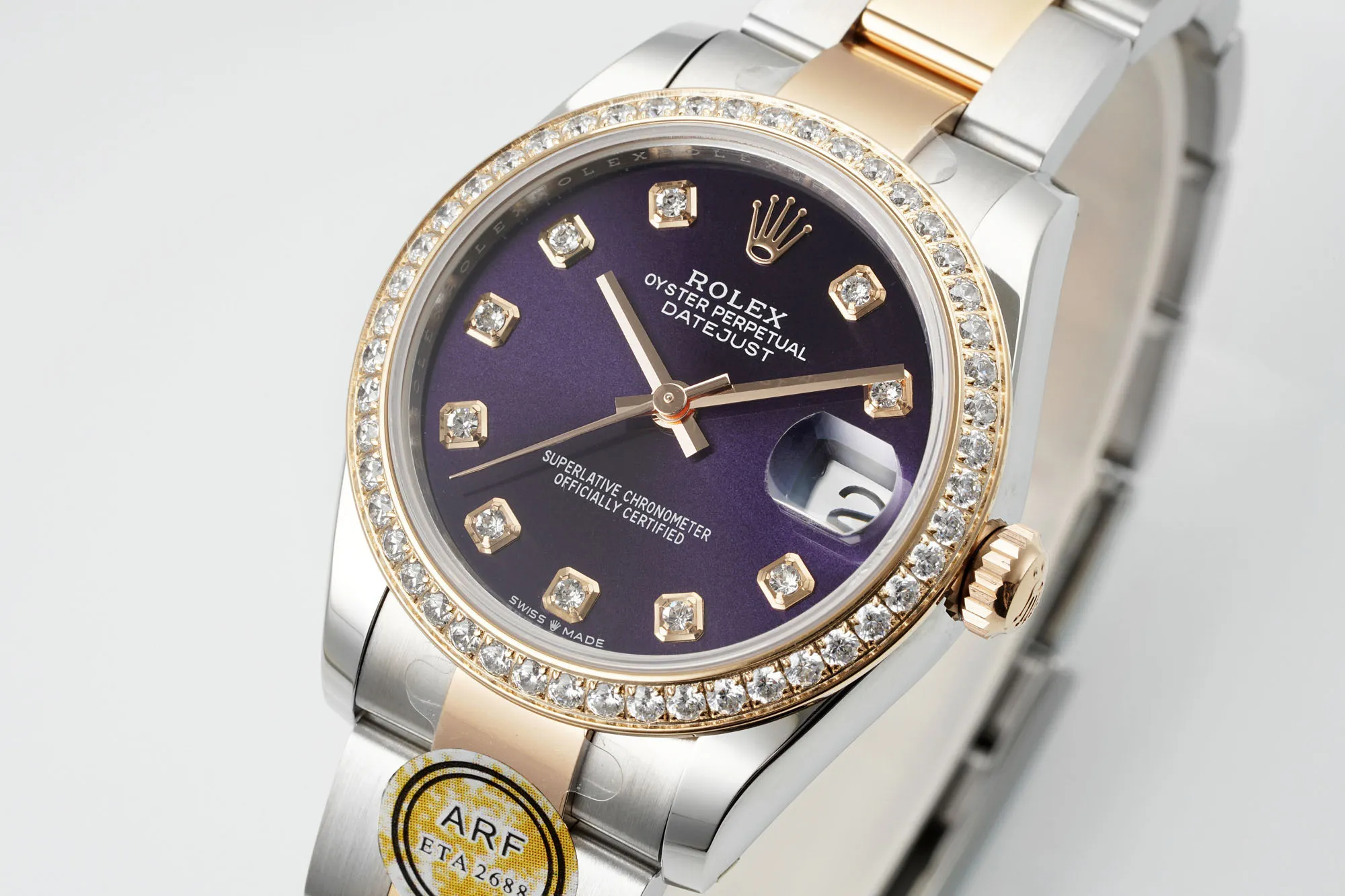 AR Factory Rolex Datejust 31mm Purple Dial Diamond Bezel Two-Tone Stainless Steel and Rose Gold Automatic Women’s Watch Popular 265