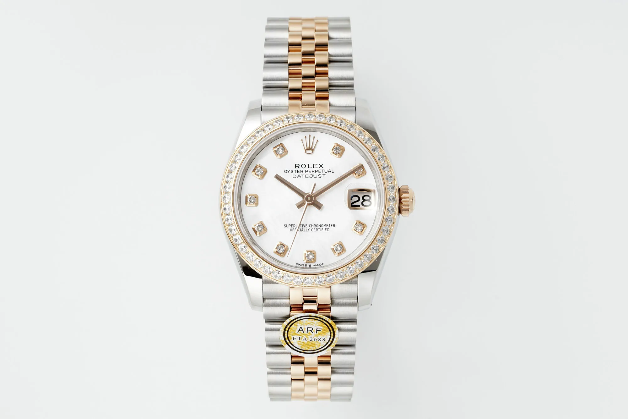 Practical AR Factory Rolex Datejust 31mm White Dial Diamond Bezel Two-Tone Oystersteel and Yellow Gold Jubilee Bracelet Ladies Watch 4987
