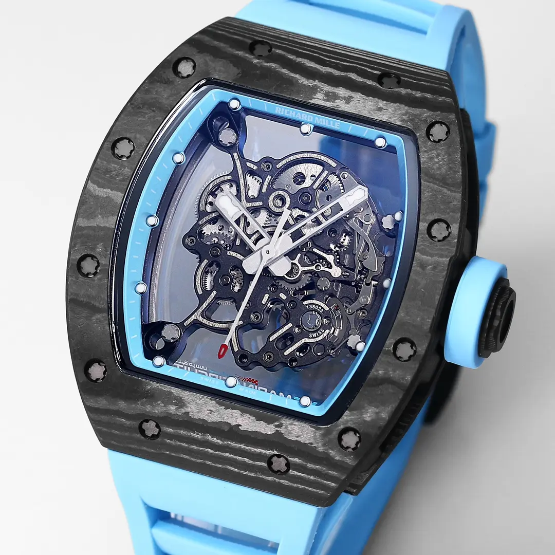 EUR Factory Richard Mille RM055 Carbon Fiber Blue Super Clone Luxury Watch Casual 5577