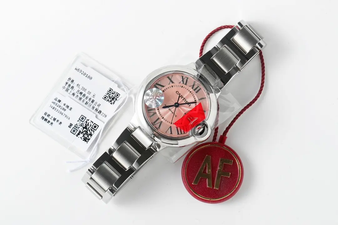 Stretchable 3K Factory AF Cartier Ballon Bleu 33mm Pink Dial Steel – Best Replica Watches Online 2752