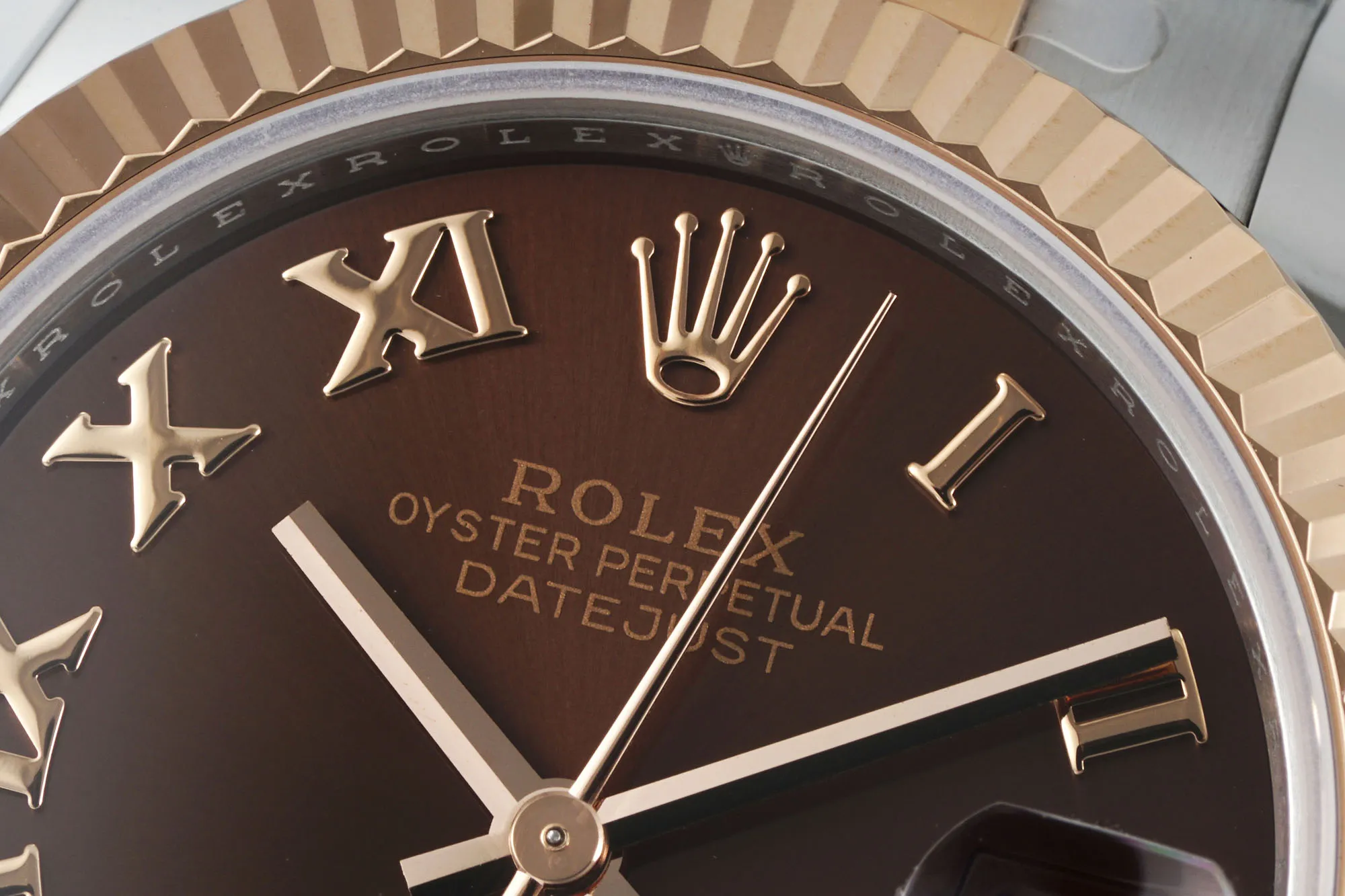 AR Factory Rolex Datejust 31mm Two-Tone Stainless Steel and 18K Rose Gold Chocolate Brown Dial with Roman Numerals Fluted Bezel Oyster Bracelet Watch Contemporary 4925