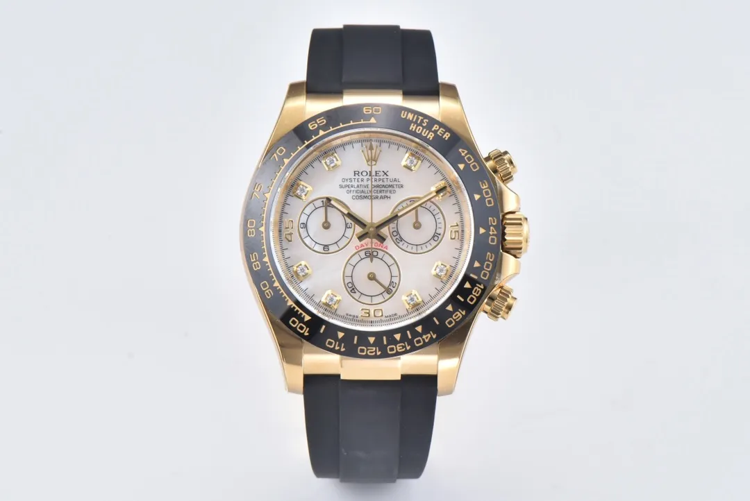 RelaxedFit Rolex Daytona Clean Factory 116518 Gold Engraved Natural Cloud Mother-of-Pearl Dial Watches with Black Rubber Strap 54