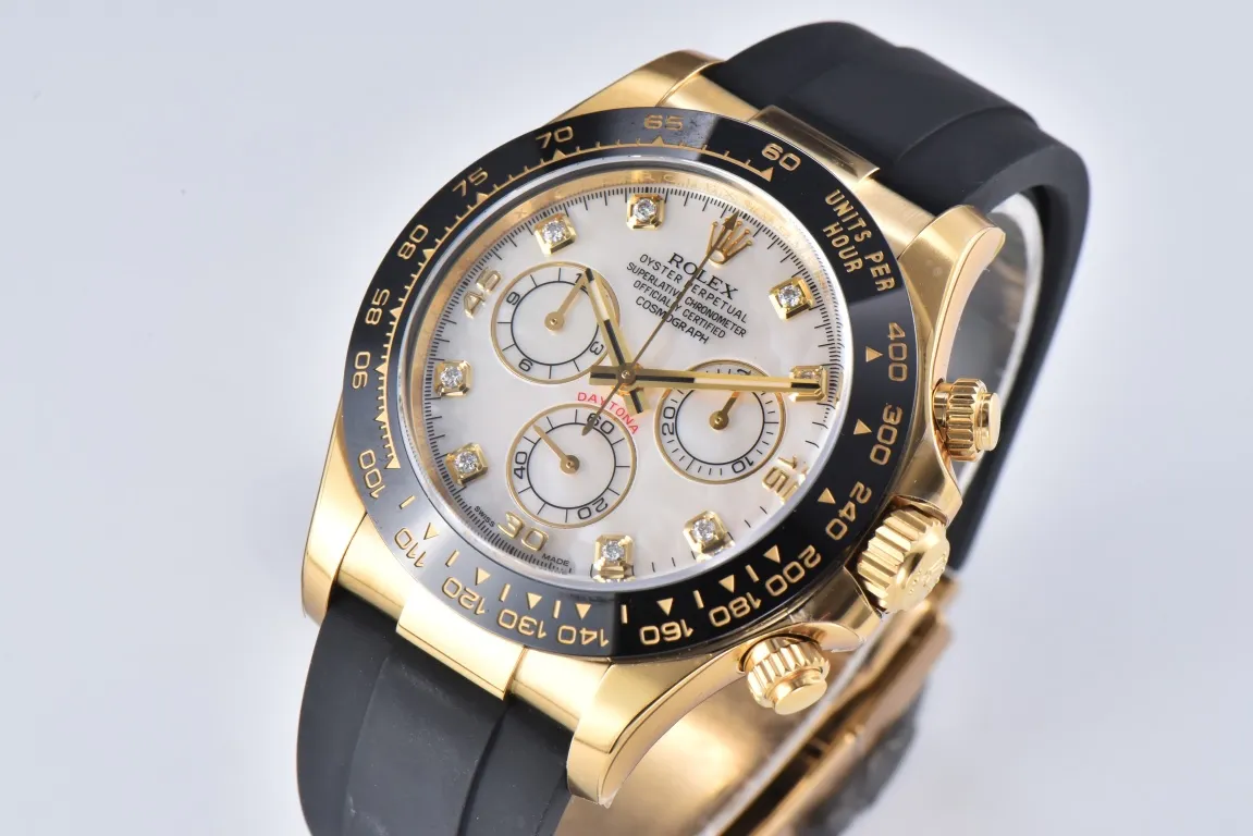 RelaxedFit Rolex Daytona Clean Factory 116518 Gold Engraved Natural Cloud Mother-of-Pearl Dial Watches with Black Rubber Strap 54