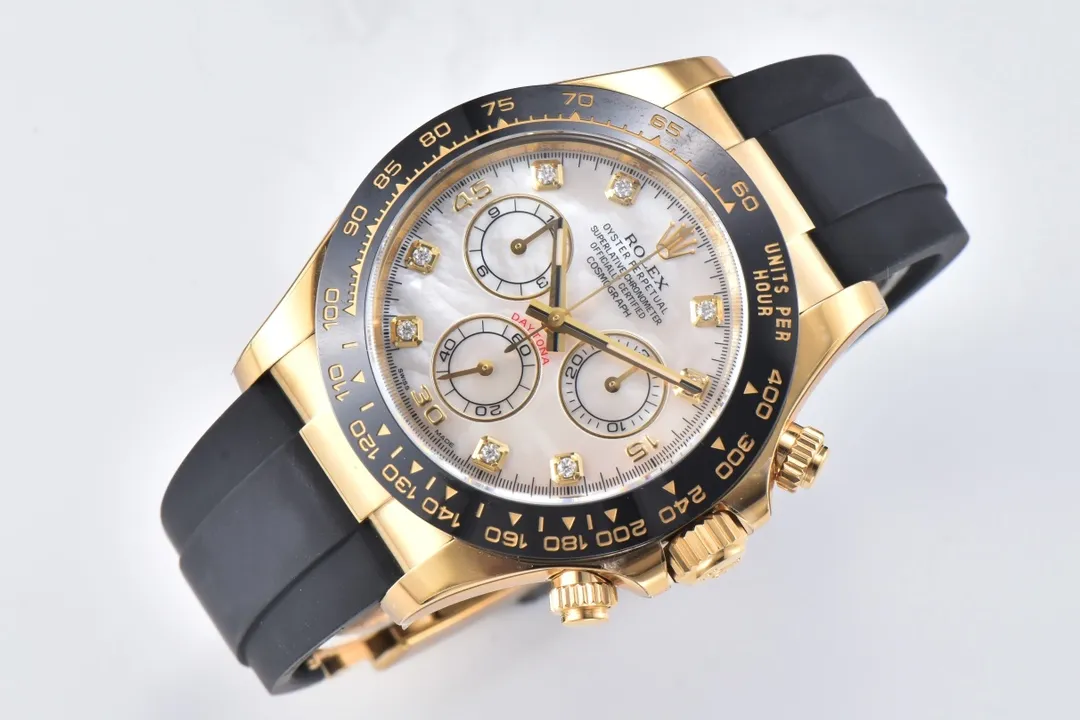 RelaxedFit Rolex Daytona Clean Factory 116518 Gold Engraved Natural Cloud Mother-of-Pearl Dial Watches with Black Rubber Strap 54
