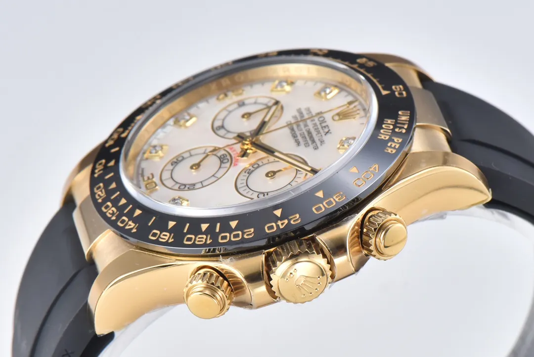 RelaxedFit Rolex Daytona Clean Factory 116518 Gold Engraved Natural Cloud Mother-of-Pearl Dial Watches with Black Rubber Strap 54