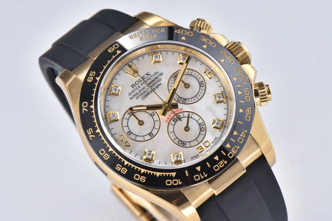 RelaxedFit Rolex Daytona Clean Factory 116518 Gold Engraved Natural Cloud Mother-of-Pearl Dial Watches with Black Rubber Strap 54