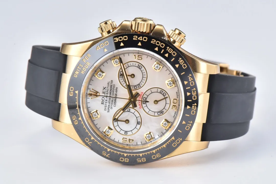 RelaxedFit Rolex Daytona Clean Factory 116518 Gold Engraved Natural Cloud Mother-of-Pearl Dial Watches with Black Rubber Strap 54