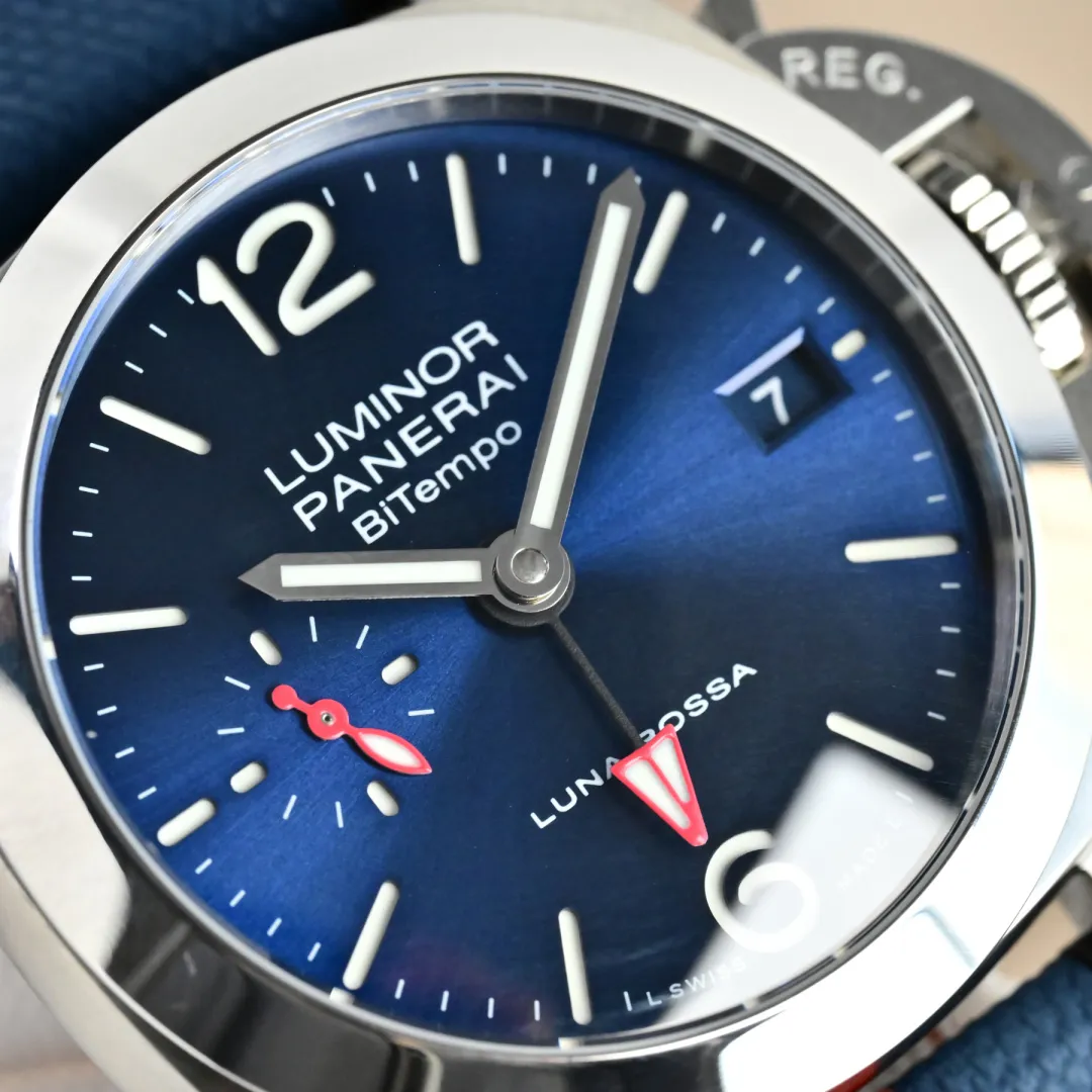 Panerai Luminor Luna Rossa Blue Dial Automatic Men’s Watch with Navy Fabric Strap and Red Accents Breathable 815