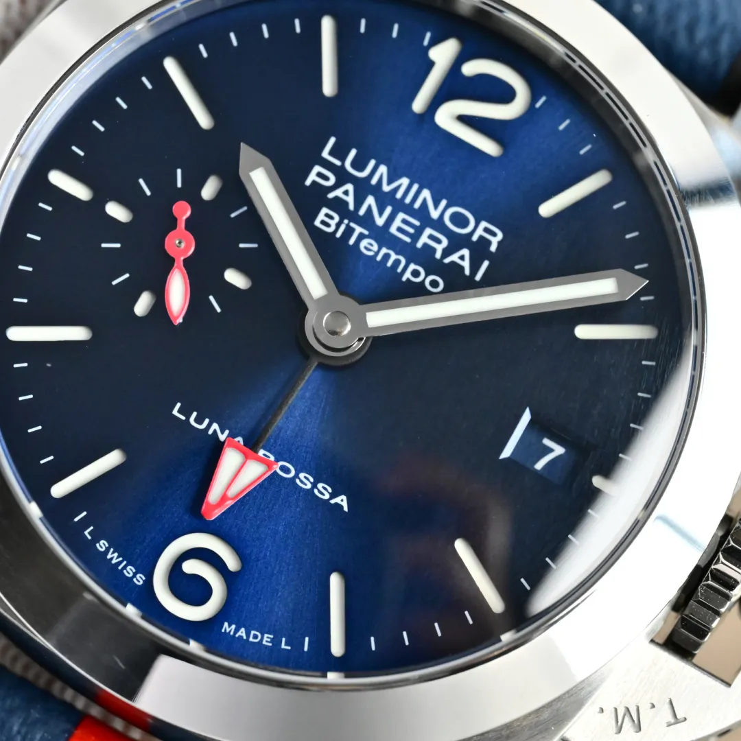 Panerai Luminor Luna Rossa Blue Dial Automatic Men’s Watch with Navy Fabric Strap and Red Accents Breathable 815