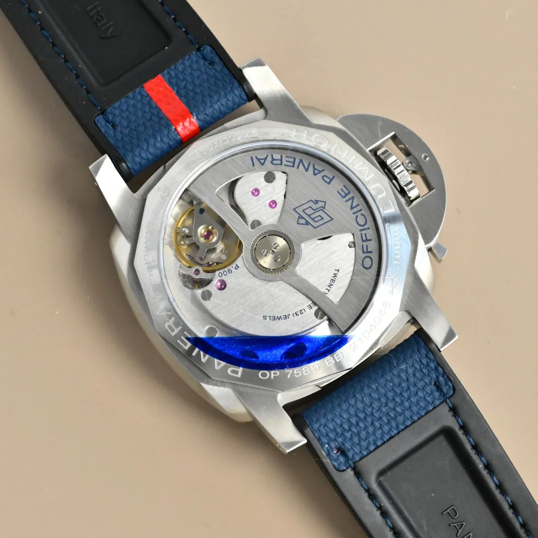 Panerai Luminor Luna Rossa Blue Dial Automatic Men’s Watch with Navy Fabric Strap and Red Accents Breathable 815