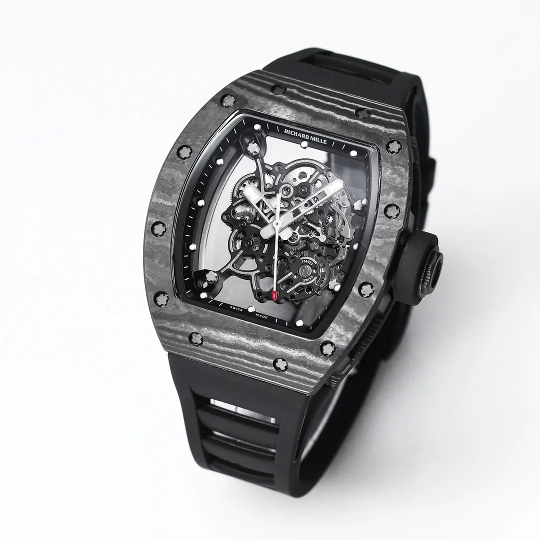 Reliable RM Factory Richard Mille RM055 Carbon Fiber Black Rubber Super Clone Luxury Watch 3776