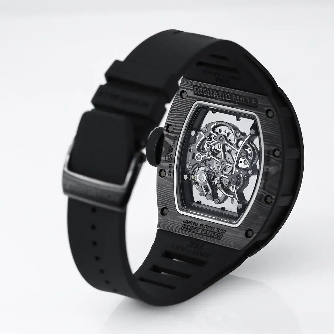 Reliable RM Factory Richard Mille RM055 Carbon Fiber Black Rubber Super Clone Luxury Watch 3776