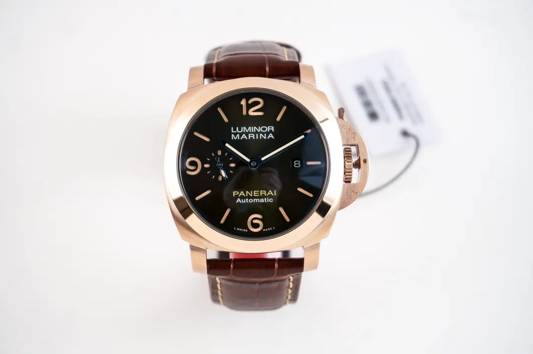MoistureWicking Panerai Luminor Marina Automatic Rose Gold Case Black Dial Brown Leather Strap Men’s Luxury Watch 778