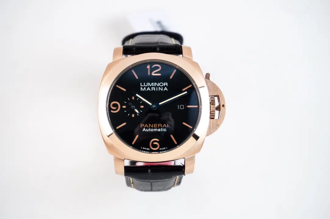MoistureWicking Panerai Luminor Marina Automatic Rose Gold Case Black Dial Brown Leather Strap Men’s Luxury Watch 778