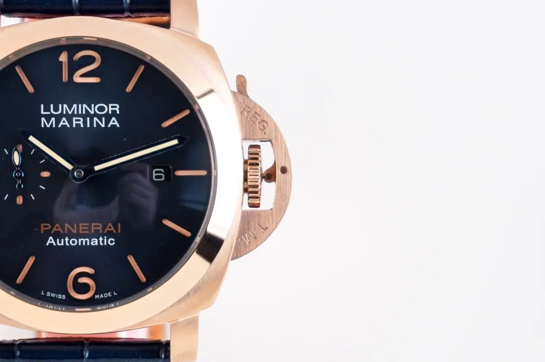 MoistureWicking Panerai Luminor Marina Automatic Rose Gold Case Black Dial Brown Leather Strap Men’s Luxury Watch 778