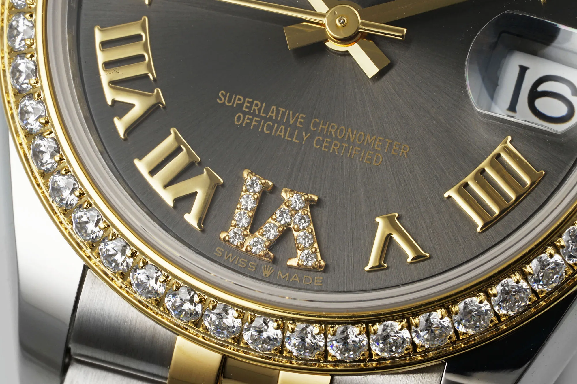 ModernLook AR Factory Rolex Lady-Datejust 31mm Slate Grey Roman Numeral Dial Diamond Bezel Two-Tone Steel and Yellow Gold Jubilee Bracelet Watch 4905