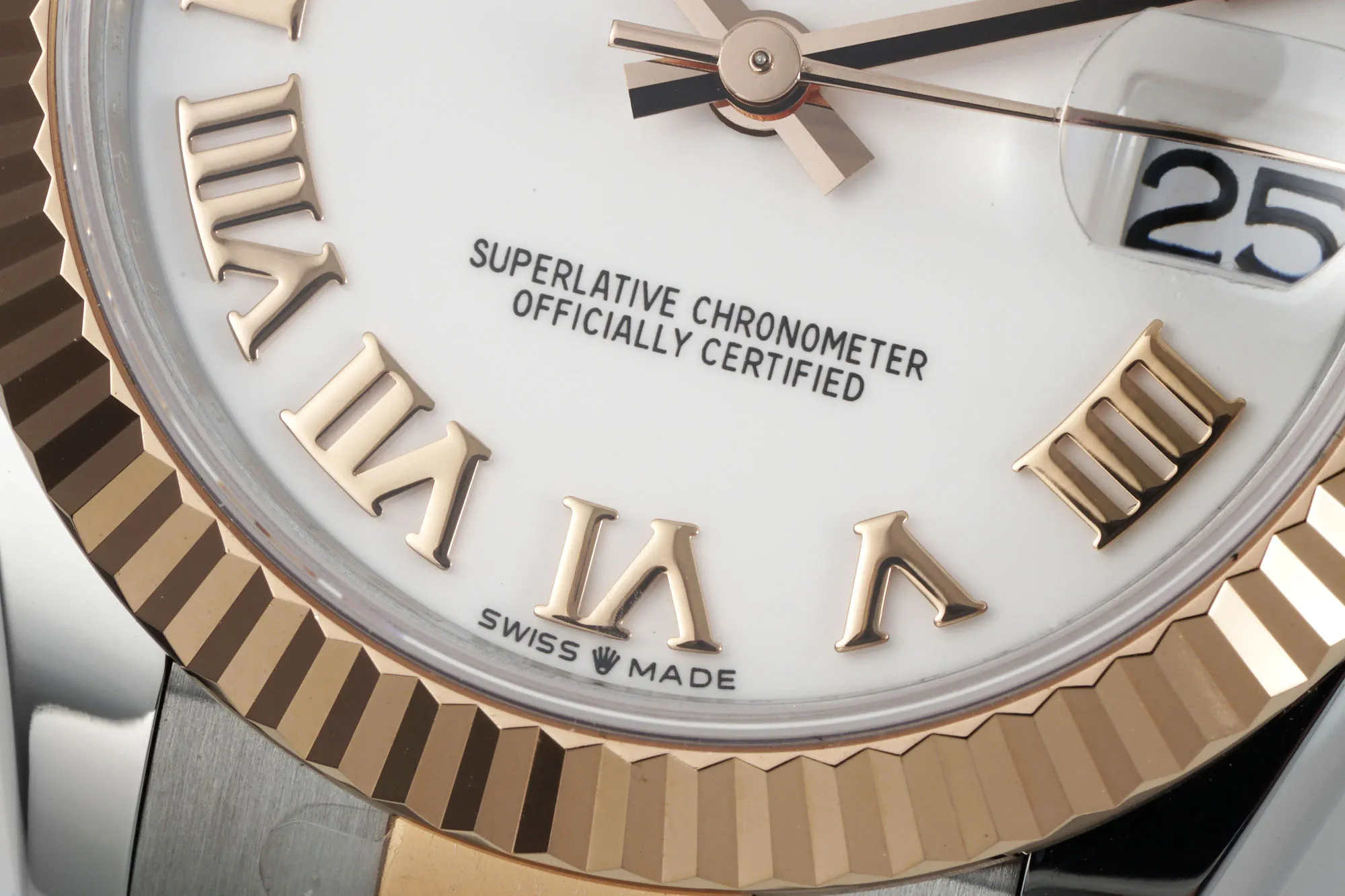 AR Factory Rolex Datejust 31mm White Roman Numeral Dial Two-Tone Stainless Steel and Rose Gold Oyster Bracelet Women’s Watch FashionForward 4927
