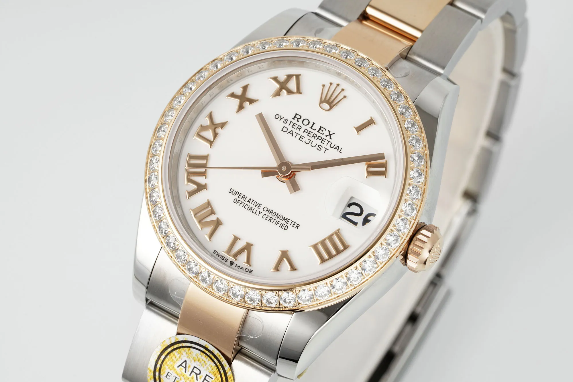 Original AR Factory Rolex Datejust 31mm White Dial Roman Numerals Diamond Bezel Two-Tone Steel and Rose Gold Oyster Bracelet Women’s Watch 4981