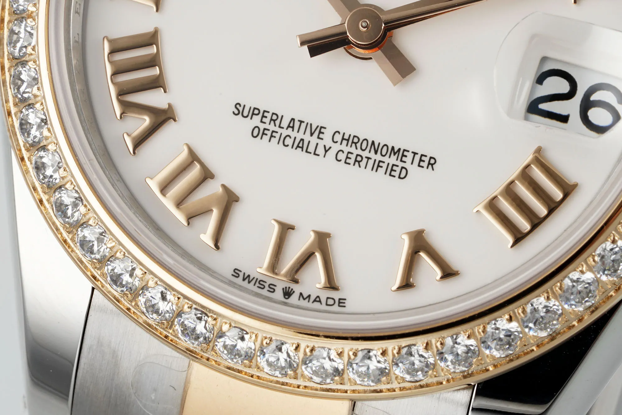 Original AR Factory Rolex Datejust 31mm White Dial Roman Numerals Diamond Bezel Two-Tone Steel and Rose Gold Oyster Bracelet Women’s Watch 4981
