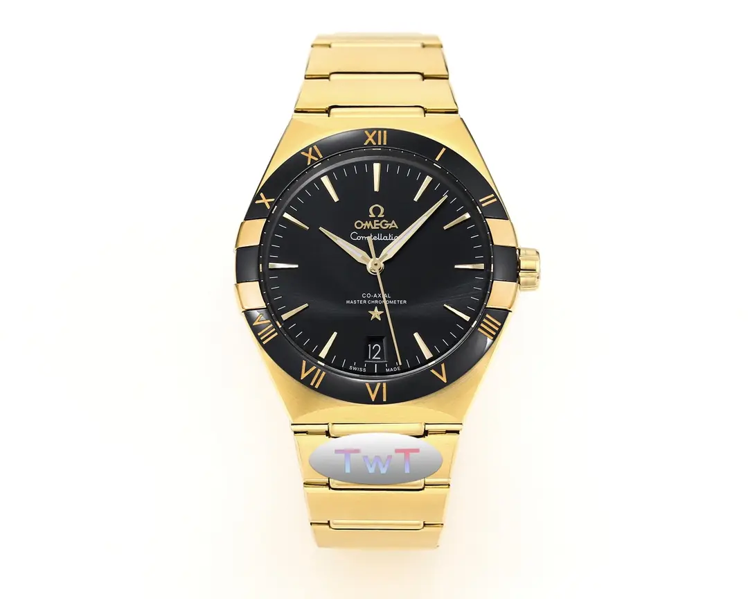 Cozy OMEGA Constellation Ceramic Bezel Gold Black VSF Replica Watch 447