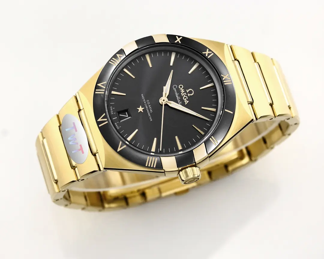 Cozy OMEGA Constellation Ceramic Bezel Gold Black VSF Replica Watch 447