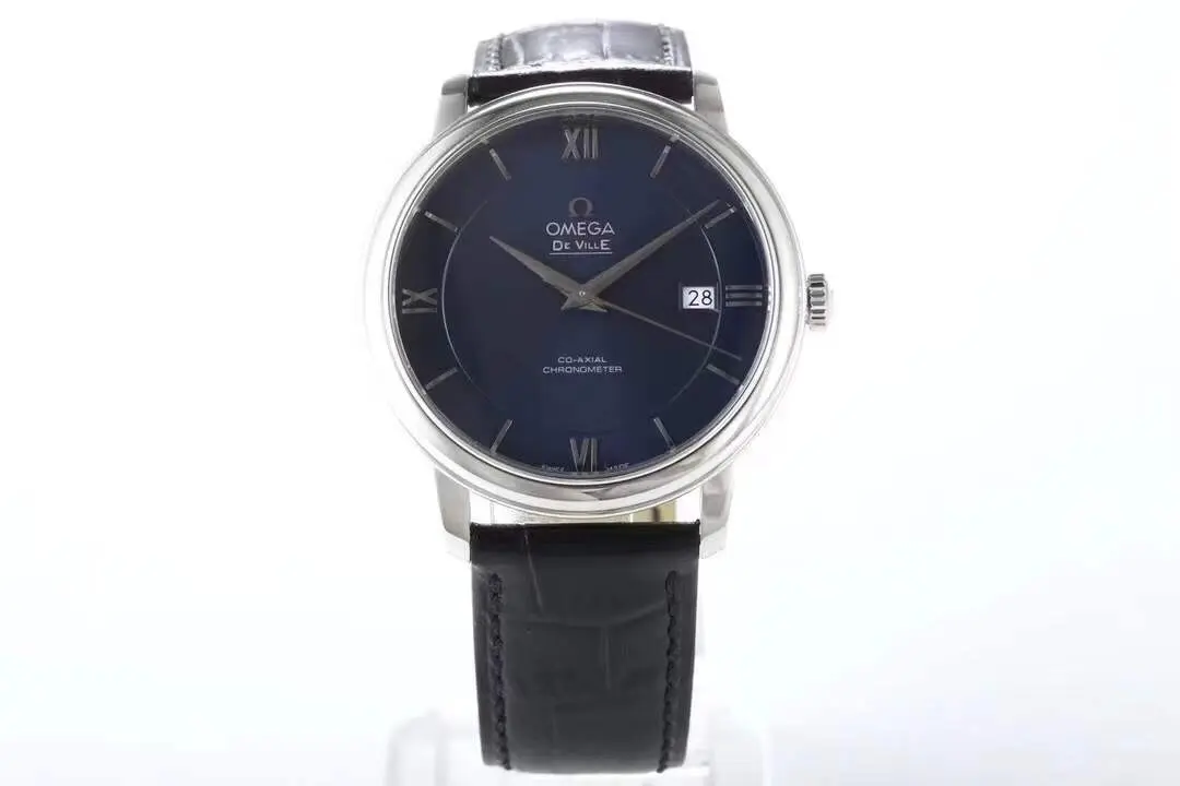 WrinkleFree Omega De Ville Blue Dial Leather Watch 461