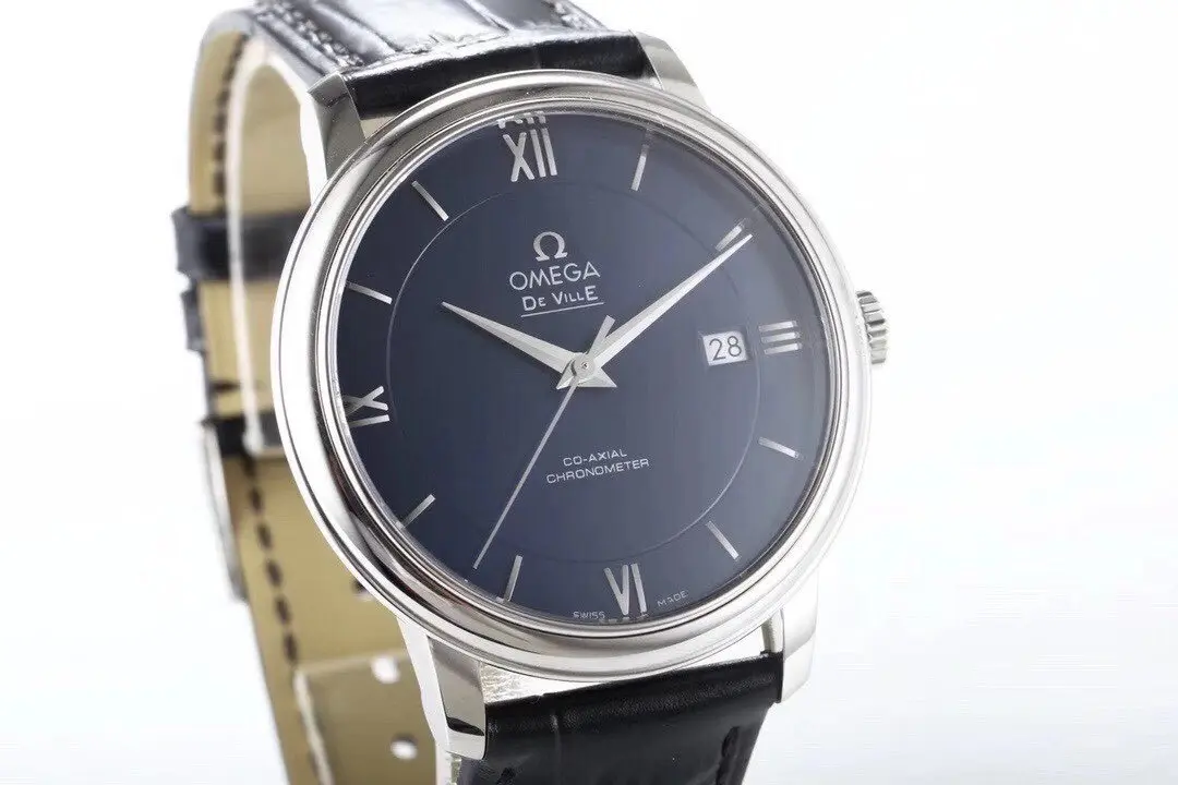 WrinkleFree Omega De Ville Blue Dial Leather Watch 461