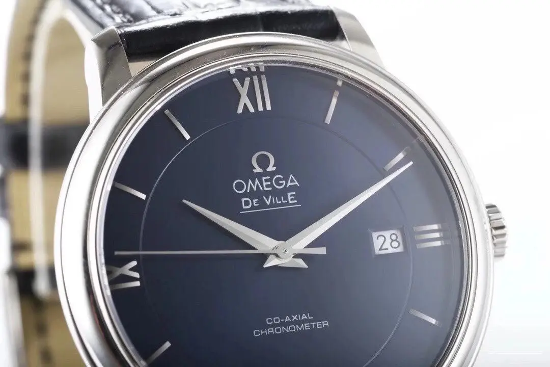 WrinkleFree Omega De Ville Blue Dial Leather Watch 461