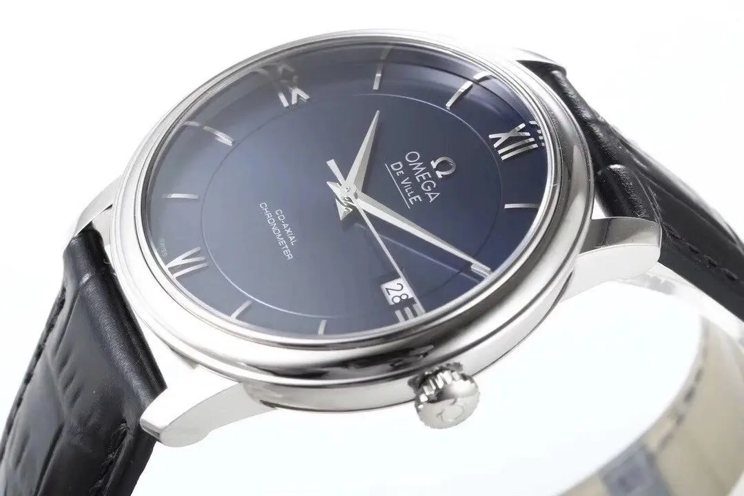WrinkleFree Omega De Ville Blue Dial Leather Watch 461