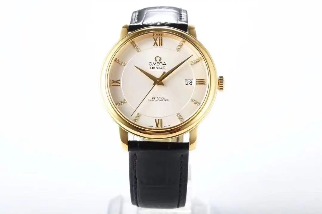 Durable Omega De Ville Gold Watch Black Strap 470