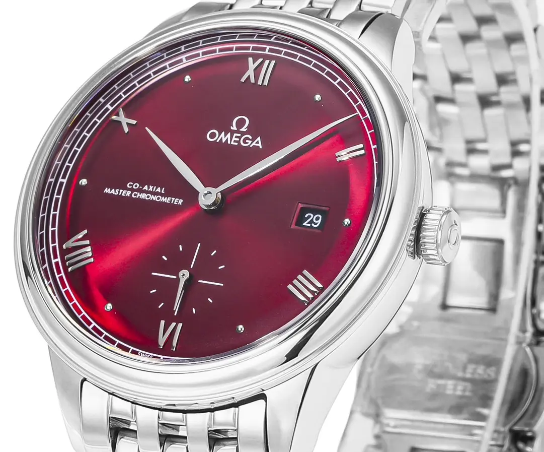 Omega De Ville Prestige Red Dial Steel Watch Sleek 462