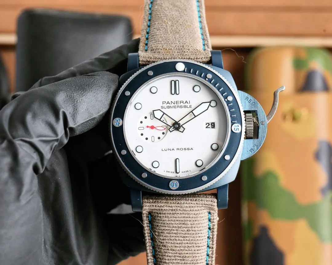 Snug Panerai Submersible Luna Rossa Blue Fabric Strap Black Dial Men’s Dive Watch 821
