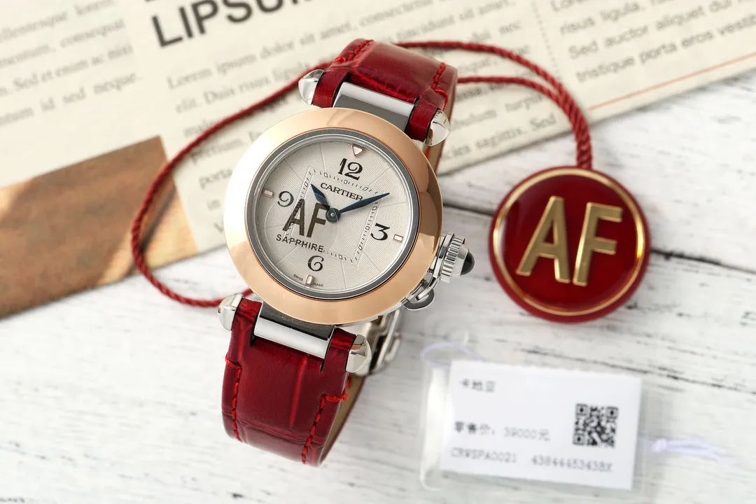 SoftTouch Cartier Pasha de Cartier Rose Gold Automatic Watch with Red Leather Strap and White Dial 2819