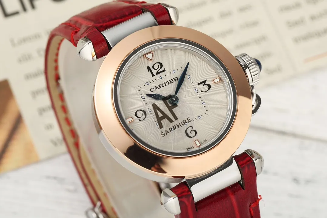 SoftTouch Cartier Pasha de Cartier Rose Gold Automatic Watch with Red Leather Strap and White Dial 2819