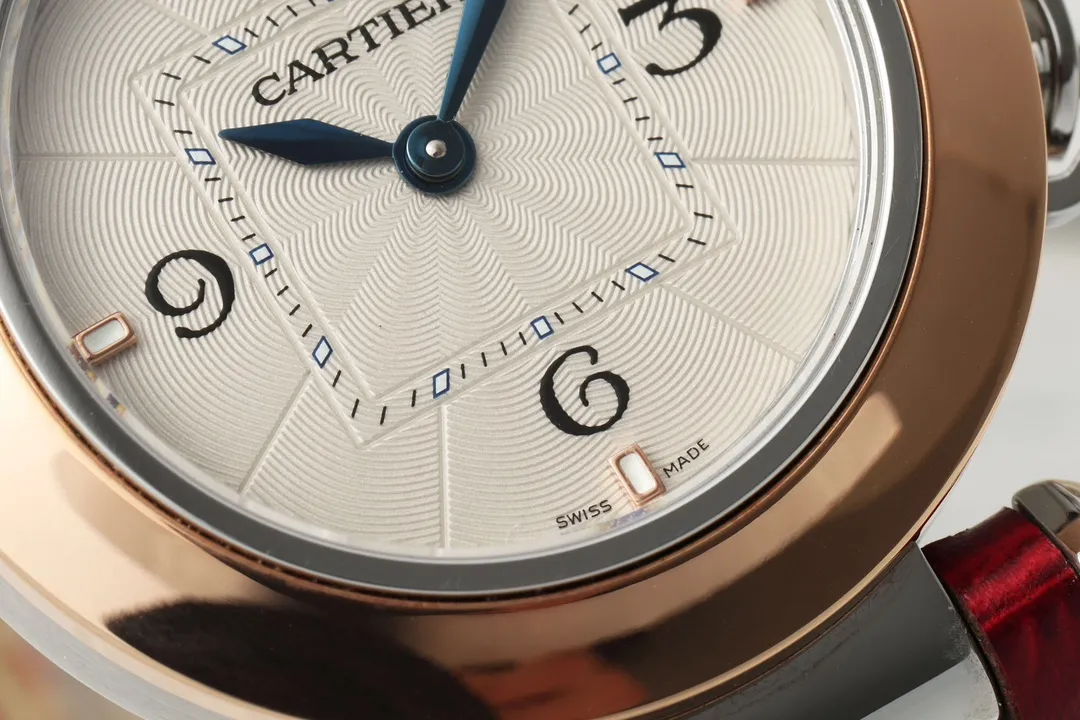 SoftTouch Cartier Pasha de Cartier Rose Gold Automatic Watch with Red Leather Strap and White Dial 2819