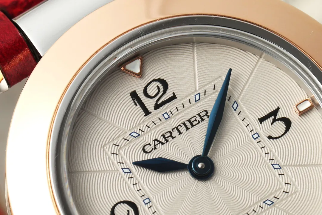 SoftTouch Cartier Pasha de Cartier Rose Gold Automatic Watch with Red Leather Strap and White Dial 2819