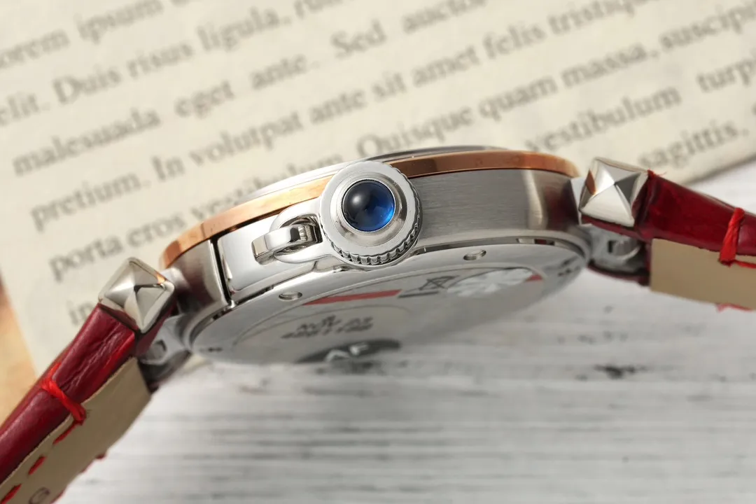SoftTouch Cartier Pasha de Cartier Rose Gold Automatic Watch with Red Leather Strap and White Dial 2819