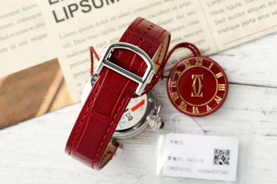 SoftTouch Cartier Pasha de Cartier Rose Gold Automatic Watch with Red Leather Strap and White Dial 2819