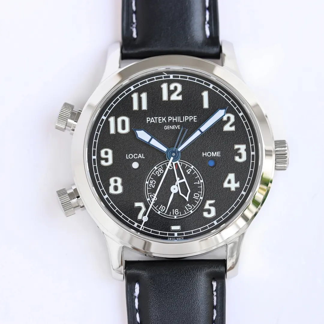 Patek Philippe Calatrava Pilot Travel Time Black Dial Super Clone Replica Watch FlexibleFit 3413